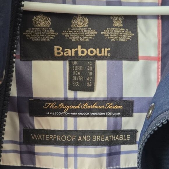 BARBOUR Glaciers Hooded Rain Jacket Coat Navy Women’s 10 Waterproof Breathable - Picture 4 of 7